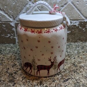 10 Strawberry Street Red Black Plaid Reindeer Christmas Snowflake Canister